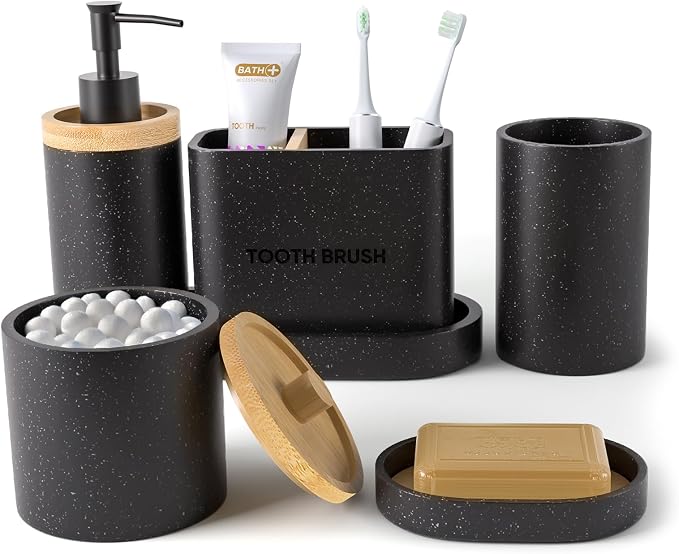 Bathroom Accessories Set Black, Large-Sized Toothbrush Holders Set Black - Image 8