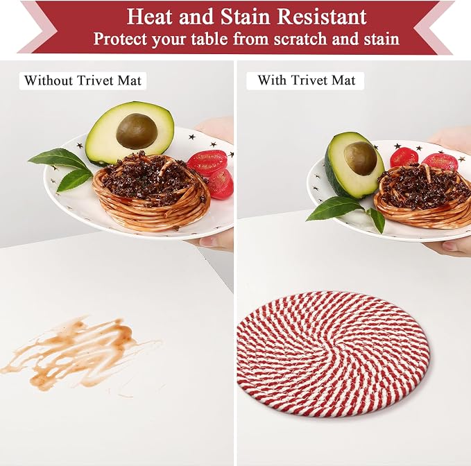 SHACOS 8 Inches Trivets for Hot Dishes, 4 Pieces Cotton Trivets Mats for Kitchen - Image 4