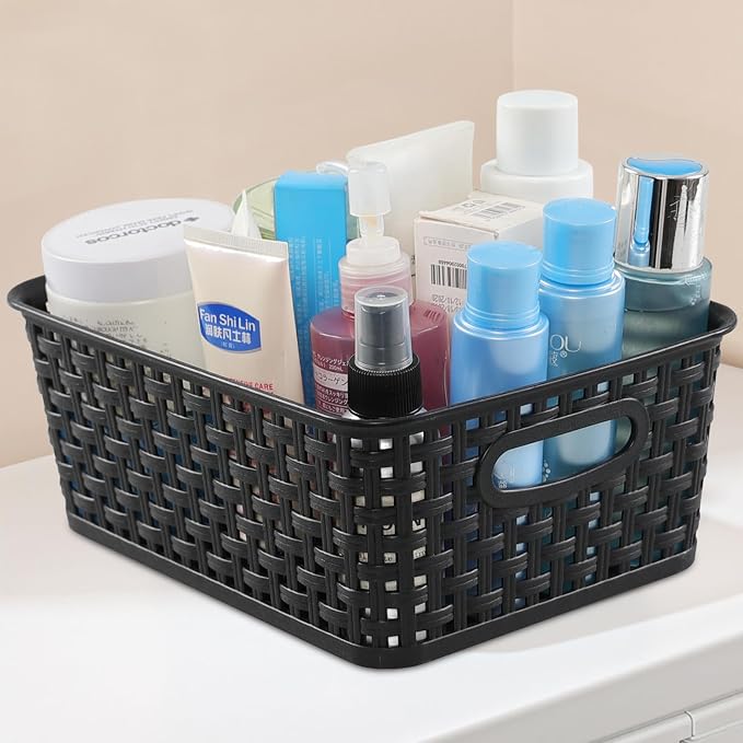 Sandmovie Black Plastic Rattan Storage Baskets, 6 Packs - Image 7