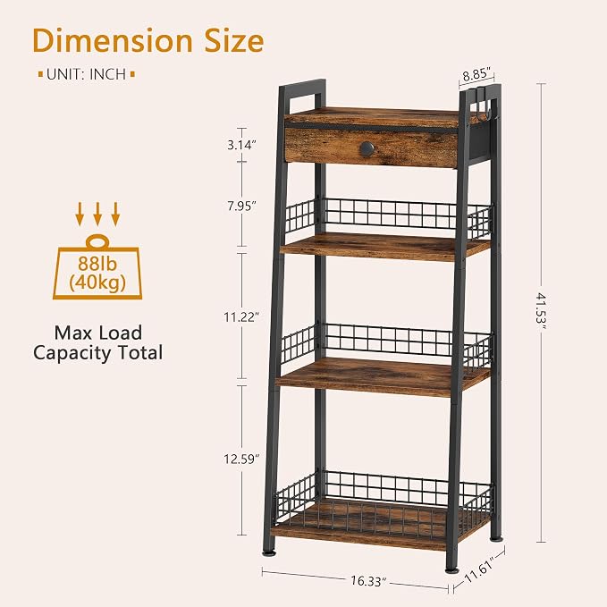 4-Tier Ladder Shelf with Drawer, Bathroom Table Stand - Image 3