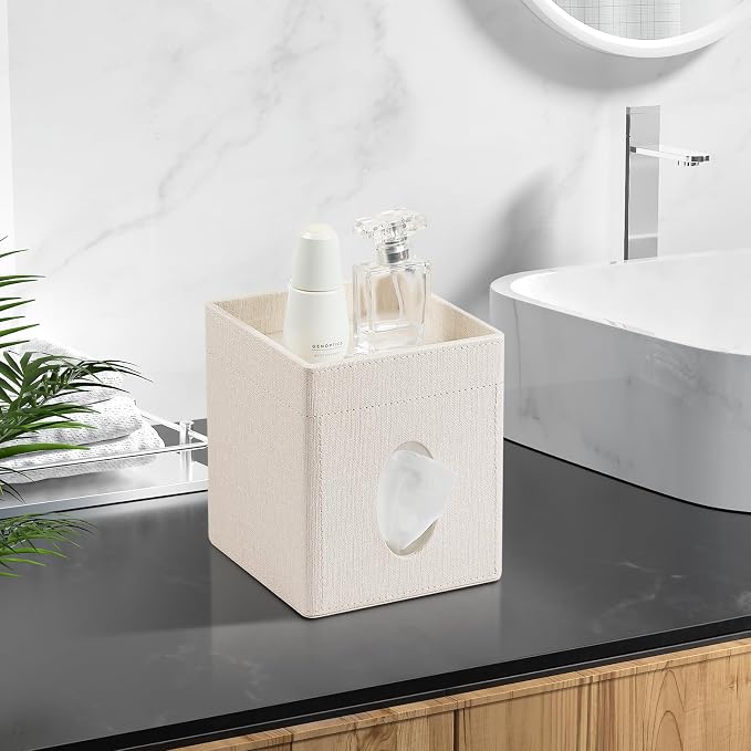 Tissue Box Cover, PU Leather Square Tissue Box Holder - Image 6