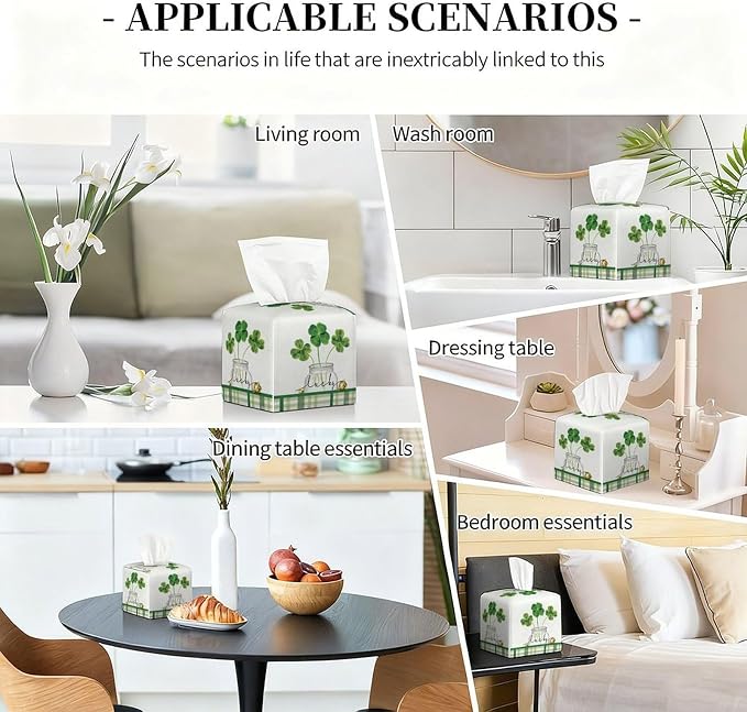 Lucky Clover Tissue Box Cover Leather Tissue Box Holder Square Facial Paper - Image 6
