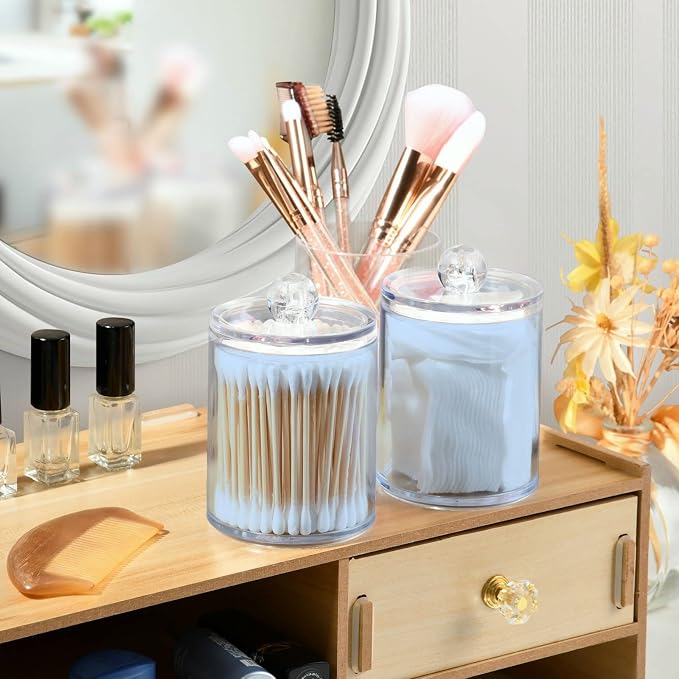 Light Steel Blue Qtip Holder Organizer Dispenser Cotton Swabs Cans Plastic Jars - Image 6