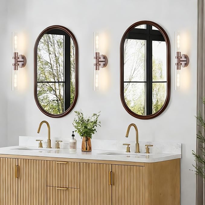 2 Light Bathroom Wall Sconces Set of 2, Modern Farmhouse Bronze Bathroom Light - Image 2