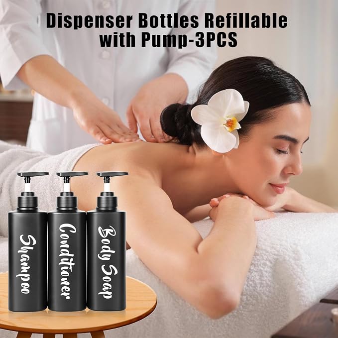 16.9oz Bathroom Soap Dispenser Set, Refillable Shampoo and Conditioner Bottles - Image 7
