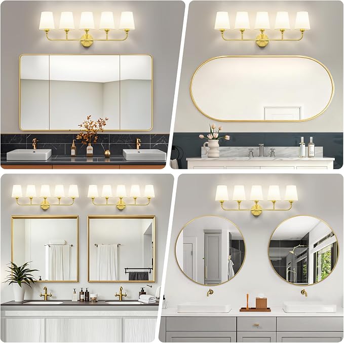 Bathroom Vanity Light, Brushed Gold Bathroom Light Fixtures, 5-Light Lighting - Image 3