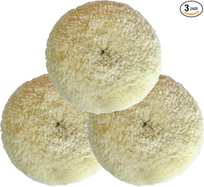 Wool Buffing Pad Kit 7Inch 3PCS, 100% Natural Wool Car Auto Hook and Loop Grip by Unknown