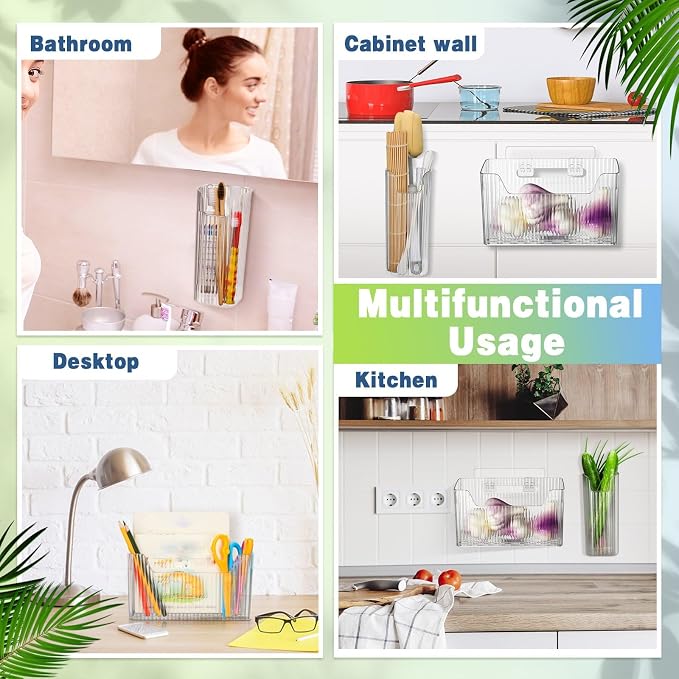 8 Pcs Storage Organizer Bins Wall Mounted Organizer Basket Plastic Cabinet Door - Image 7