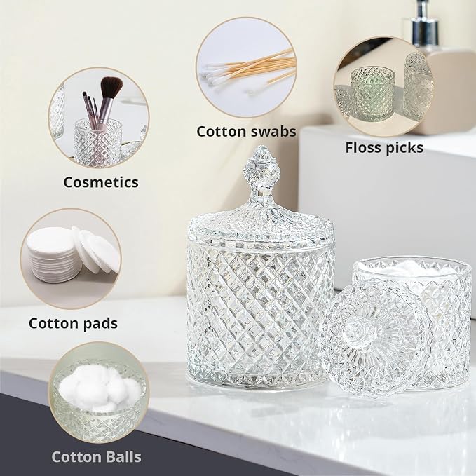 R FLORY 2 Pack Qtip Holder Glass Apothecary Jars - Image 7