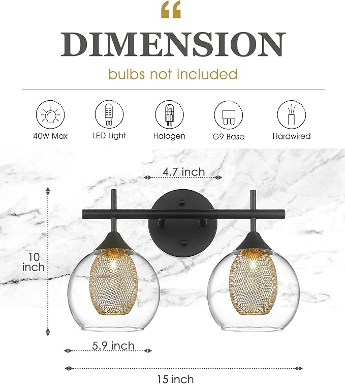Black and Gold Bathroom Light Fixture, Farmhouse Wall Sconce Lighting - Image 2