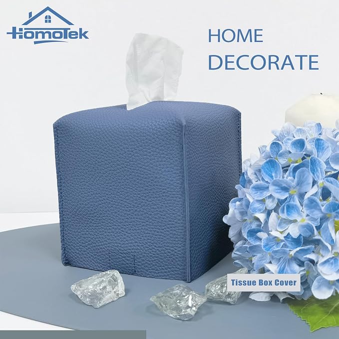 HOMOTEK 2 Pack Tissue Box Cover, Square PU Leather Tissue Holder, Decorative - Image 3