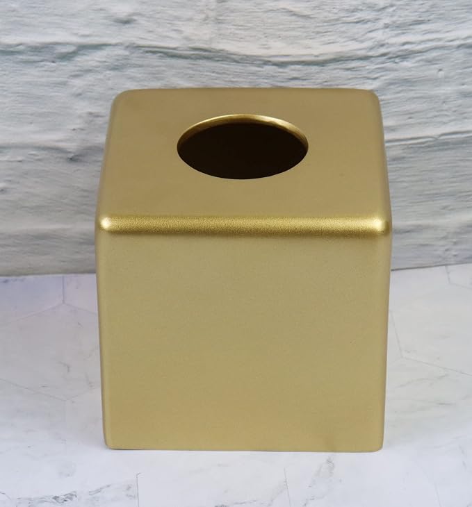 Hymmah Matte Gold Square Tissue Box Cover Holder, Bathroom Accessories Decor - Image 5