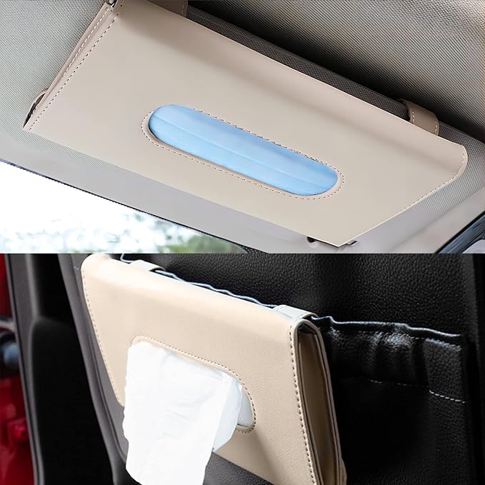 Car Tissue Holder, 2 Pack Sun Visor Napkin Holder, Premium PU Leather, Car Mask - Image 3