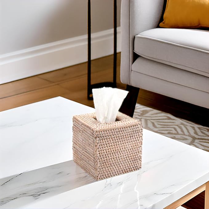 2 Pack Rattan Tissue Box Cover Square, Wicker Tissue Box Holder, Decorative - Image 5