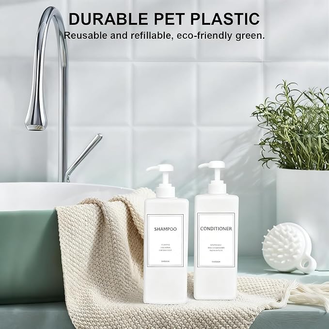 Modern Shampoo and Conditioner Dispenser Refillable Pump Bottle Set Empty - Image 4