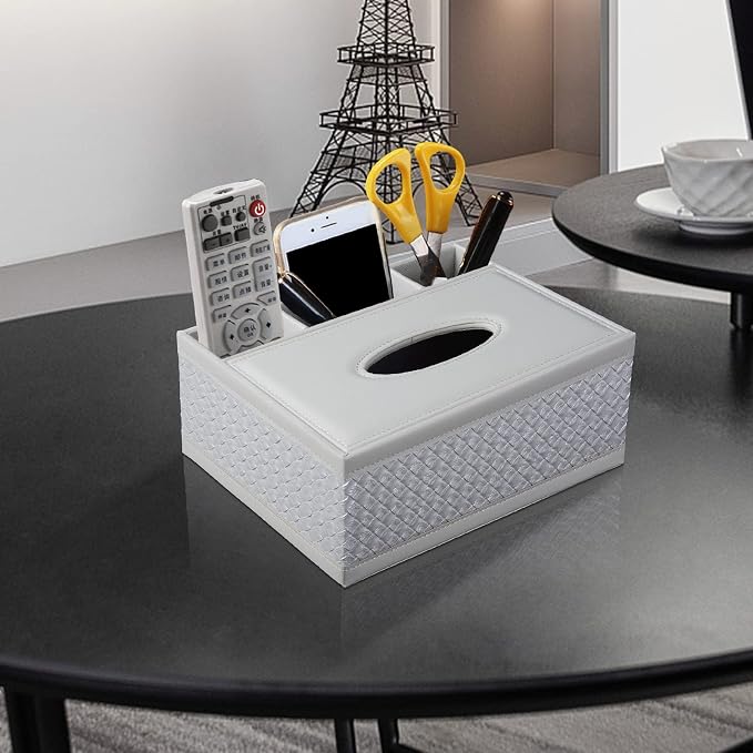 Tissue Box Cover Rectangle White Kleenex Box Holder PU Leather Facial Tissue - Image 9