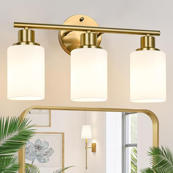 3-Light Bathroom Light Fixtures, Brushed Gold Vanity Light, Farmhouse Wall by Zarbitta
