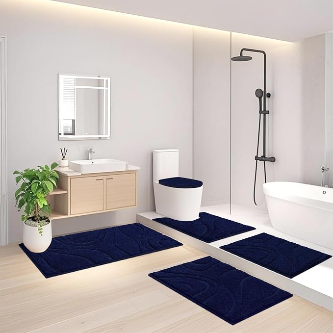 HEBE Bathroom Rugs Sets 5 Piece, Soft Absorbent Microfiber Bath Mat - Image 9