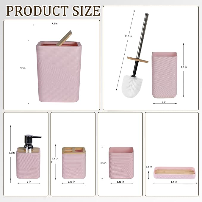 CERBIOR Bathroom Accessories Set 6 Piece Bamboo Bath Ensemble Includes Soap - Image 2