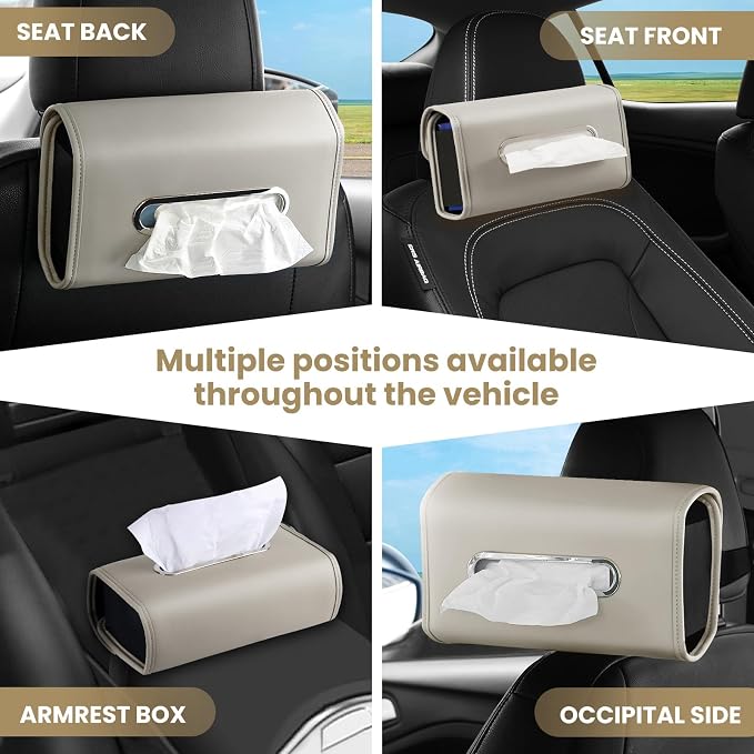 Car Tissue Holder, WHHMK Tissue Box Cover Keep Car Tidy, Premium PU Leather - Image 5