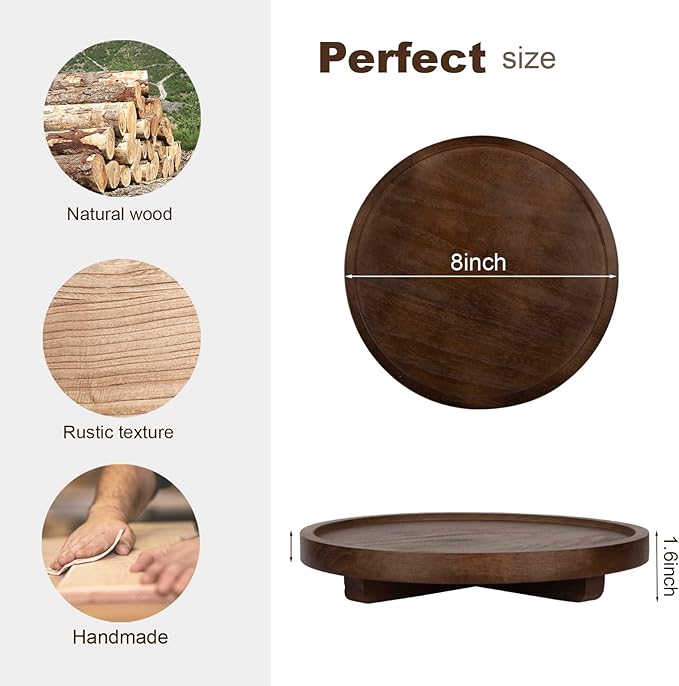zoocatia Round Decorative Tray Wood Bathroom Counter Organizer Farmhouse - Image 4