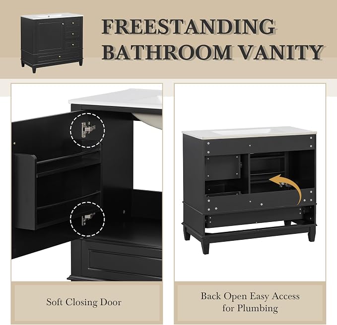 36" Bathroom Vanity with Sink, Harper & Bright Designs Free Standing Single - Image 6
