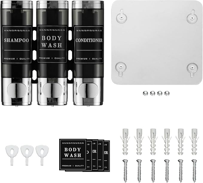 Shower Shampoo Dispenser 3 Chamber No Drill Wall-Mounted, Shampoo and - Image 2