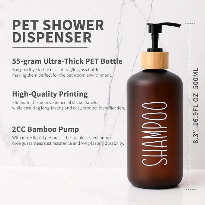 MOMEEMO Amber Shower Dispenser Set, Contains 3 Extra-Thick PET Plastic Bottles - Image 3