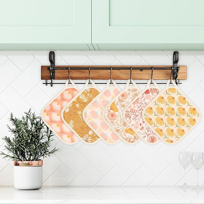 6 Pack Pot Holders 100% Cotton Heat Resistant Potholder, Machine Washable Pot - Image 7