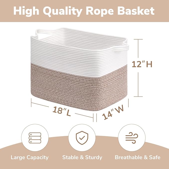 Goodpick Woven Baskets for Organizing, Rectangle Toy Baskets Storage Kids - Image 3
