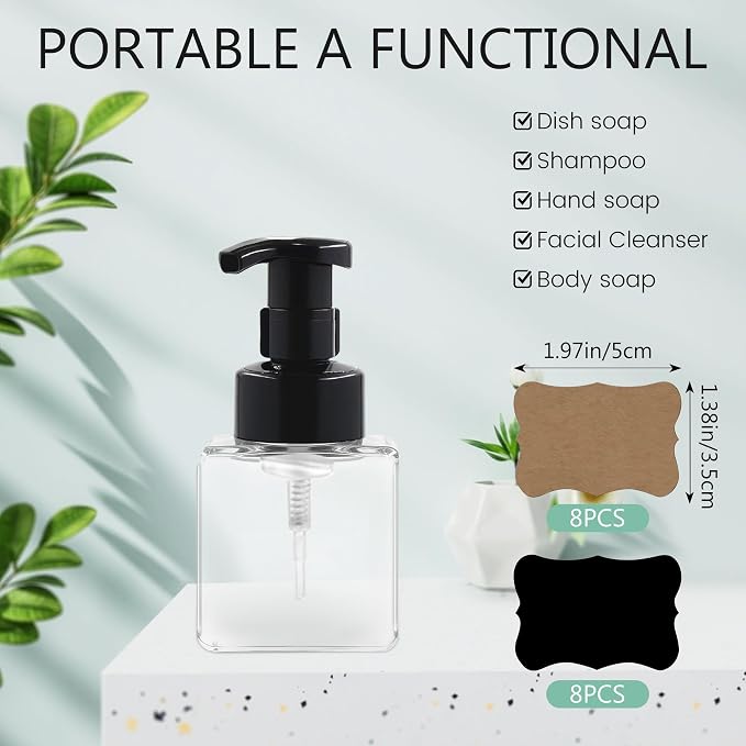 8.5 oz Foaming Soap Dispenser Plastic Foaming Pump Bottle, Refillable Dispenser - Image 3