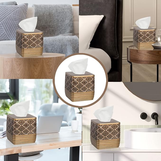 Zahari Home 2pc Spindle Modern Bath Accessories Set Waste Basket & Tissue Box - Image 7