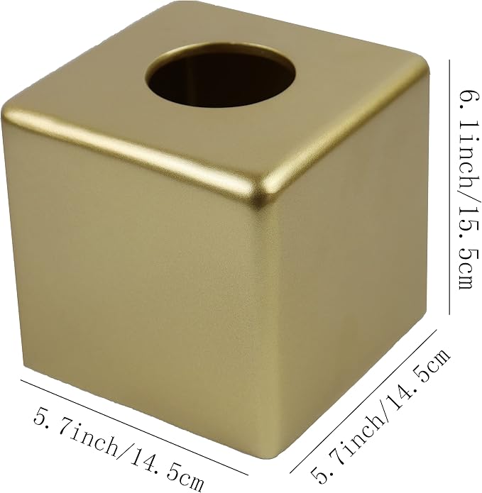 Hymmah Matte Gold Square Tissue Box Cover Holder, Bathroom Accessories Decor - Image 2