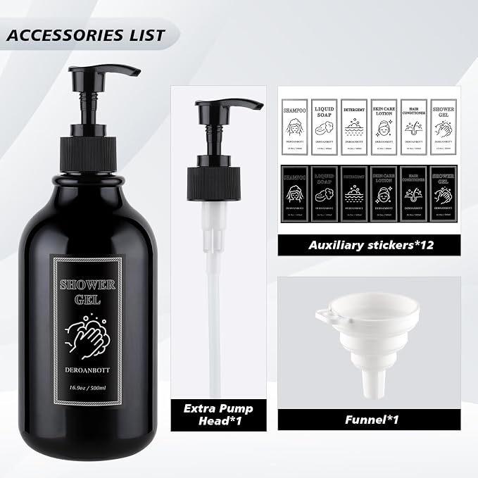 Shampoo and Conditioner Dispenser, Refillable Plastic Shampoo Pump Bottles - Image 2