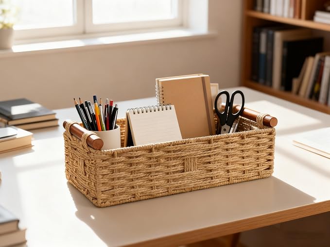 Back of Toilet Basket, Khaki Wicker Toilet Tank Basket - Image 9