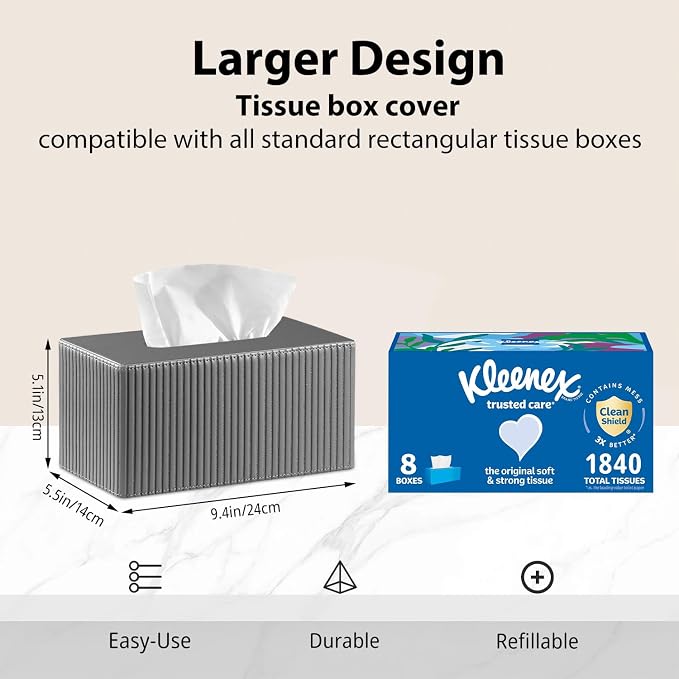 Larger Tissue Box Cover, Modern PU Leather Rectangular Facial Tissue Holder - Image 2