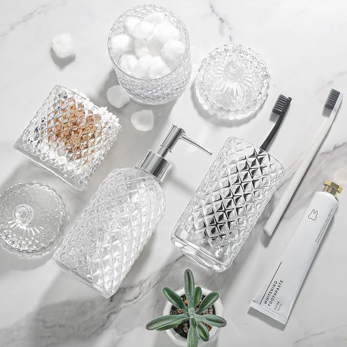 Bathroom Accessories Set, 4 Pack Clear Glass Bath Accessory Sets Complete - Image 7