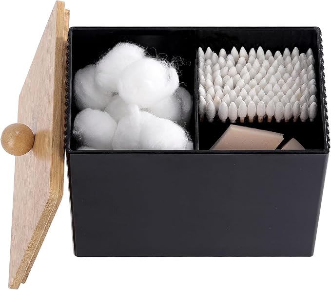 Ohlove Qtip Holder with Bamboo Lids, 3 Compartments Cotton Ball/Swabs Dispenser by Ohlove