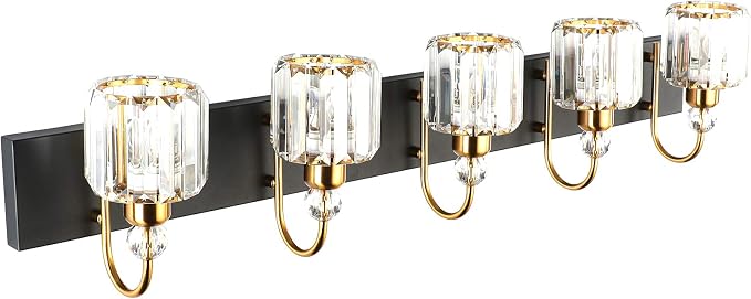 Ralbay Modern LED Bathroom Vanity Lights 5-Lights Crystal Vanity Lights Over - Image 2
