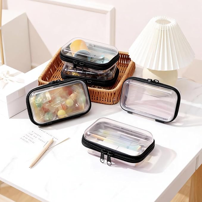 2PC Black Small Clear Hard Shell Zipper Case, Double Zippers Plastic Storage Box - Image 6