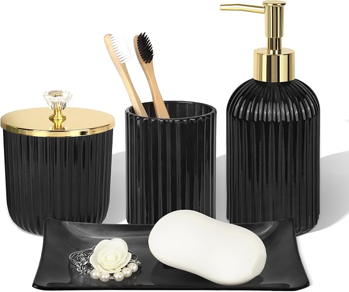 Designer Black Glass Bathroom Accessories Sets by KUKIKAN