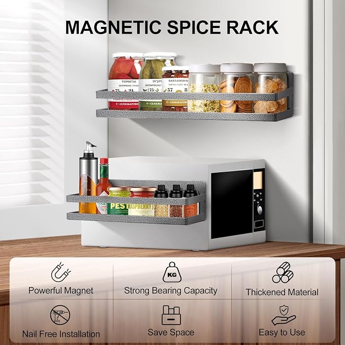 Uten Large Spice Rack for Refrigerator, 2 Pack Strong Magnetic Shelves - Image 3