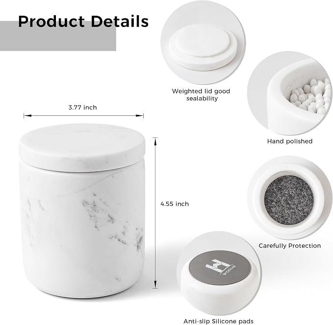 WORHE Marble Qtip Holder with Lid Natural Cotton Ball Container - Image 3