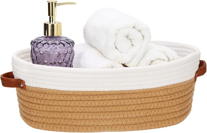 Bathroom Countertop Organizer Basket, Cotton Rope Woven Storage Basket Toilet by HLWDFLZ