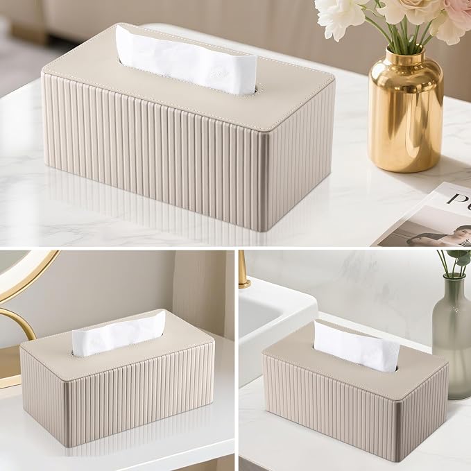 KINGFOM PU Leather Tissue Box Cover Rectangular Tissue Box Holder - Image 6