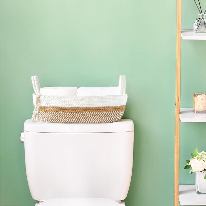 Mkono Small Storage Basket for Toilet Tank Top Boho Bathroom Decor Woven Rope - Image 2