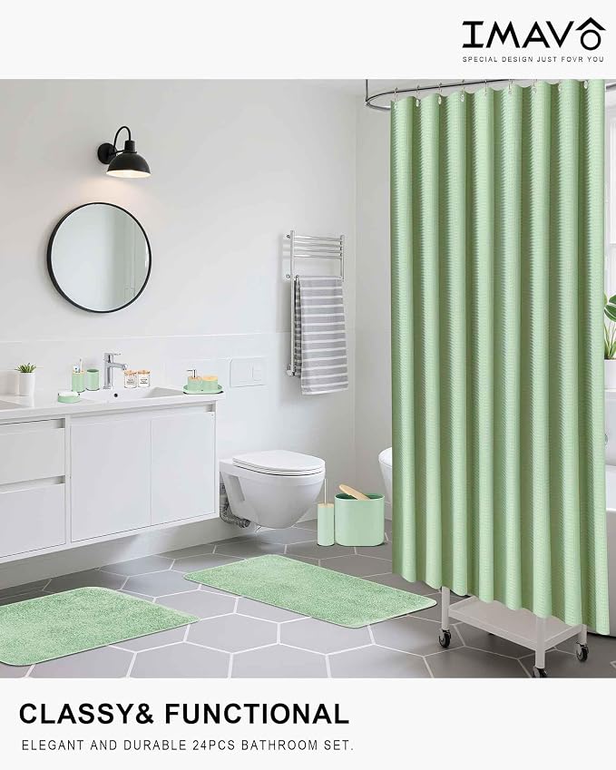 IMAVO Green Bathroom Set, Trash Can, Soap Dispenser, Soap Dish, Toothbrush - Image 2