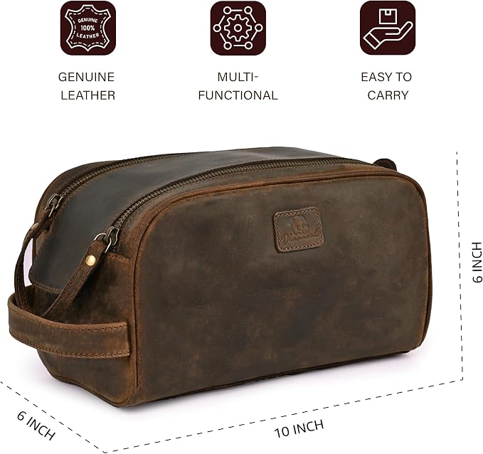 King-Size Premium Leather Toiletry Travel Pouch – Handcrafted Vintage Dopp Kit - Image 4