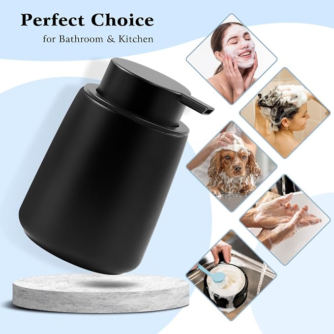Ceramic Foam Soap Dispenser 2 Pack, 12oz Matte Black Lotion Hand Sanitizer Soap - Image 4