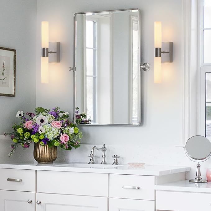 Wall Sconces Set of Two Brushed Nickel Bathroom Sconces Wall Decor Set of 2 - Image 4